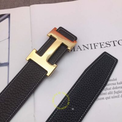 Thắt lưng Hermes dây da nâu khóa vàng Like Auth