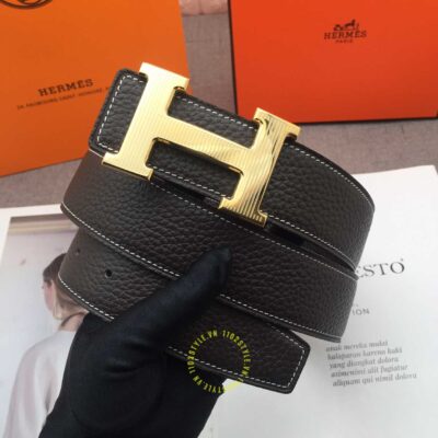 Thắt lưng Hermes dây da nâu khóa vàng Like Auth