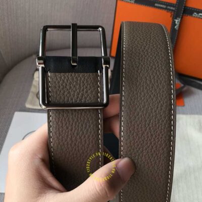Độ hoàn thiện của thắt lưng Hermes khóa xỏ kim dây nâu Like Auth
