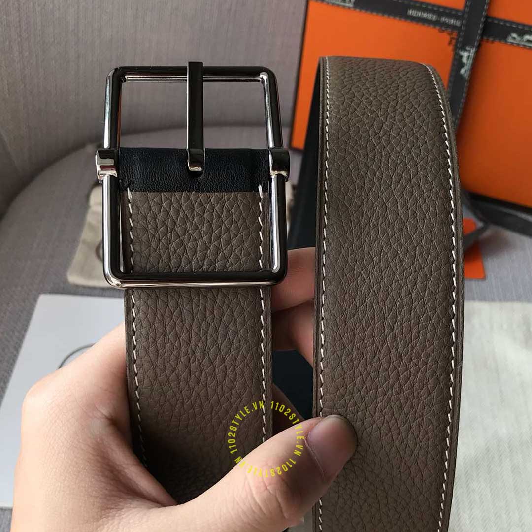 Độ hoàn thiện của thắt lưng Hermes khóa xỏ kim dây nâu Like Auth