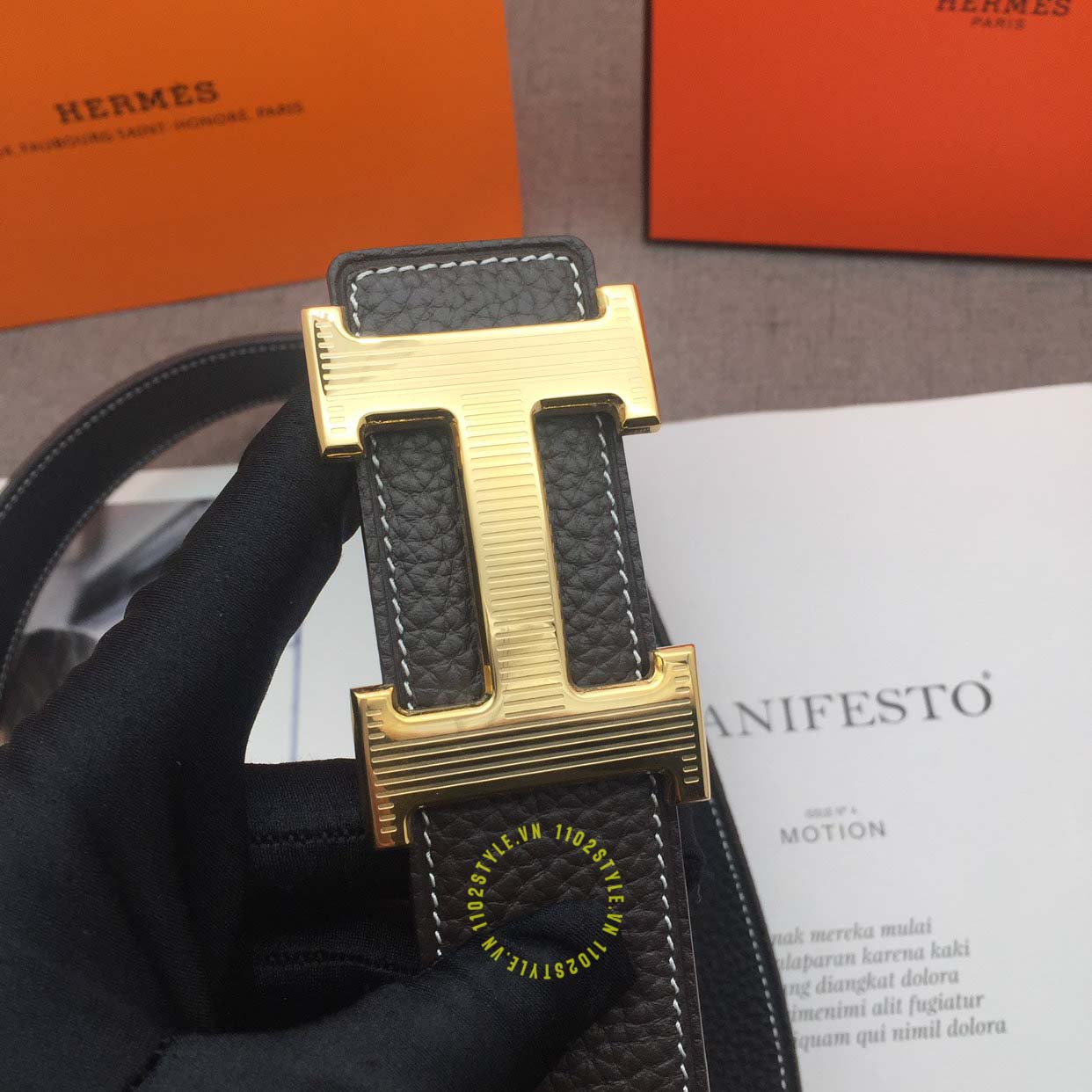 Độ hoàn thiện của chiếc thắt lưng Hermes dây da nâu khóa vàng Like Auth