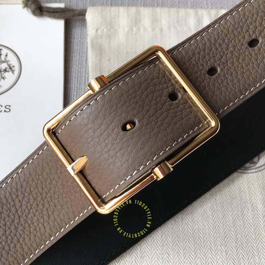Độ hoàn thiện của thắt lưng Hermes khóa vàng dây nâu Like Auth