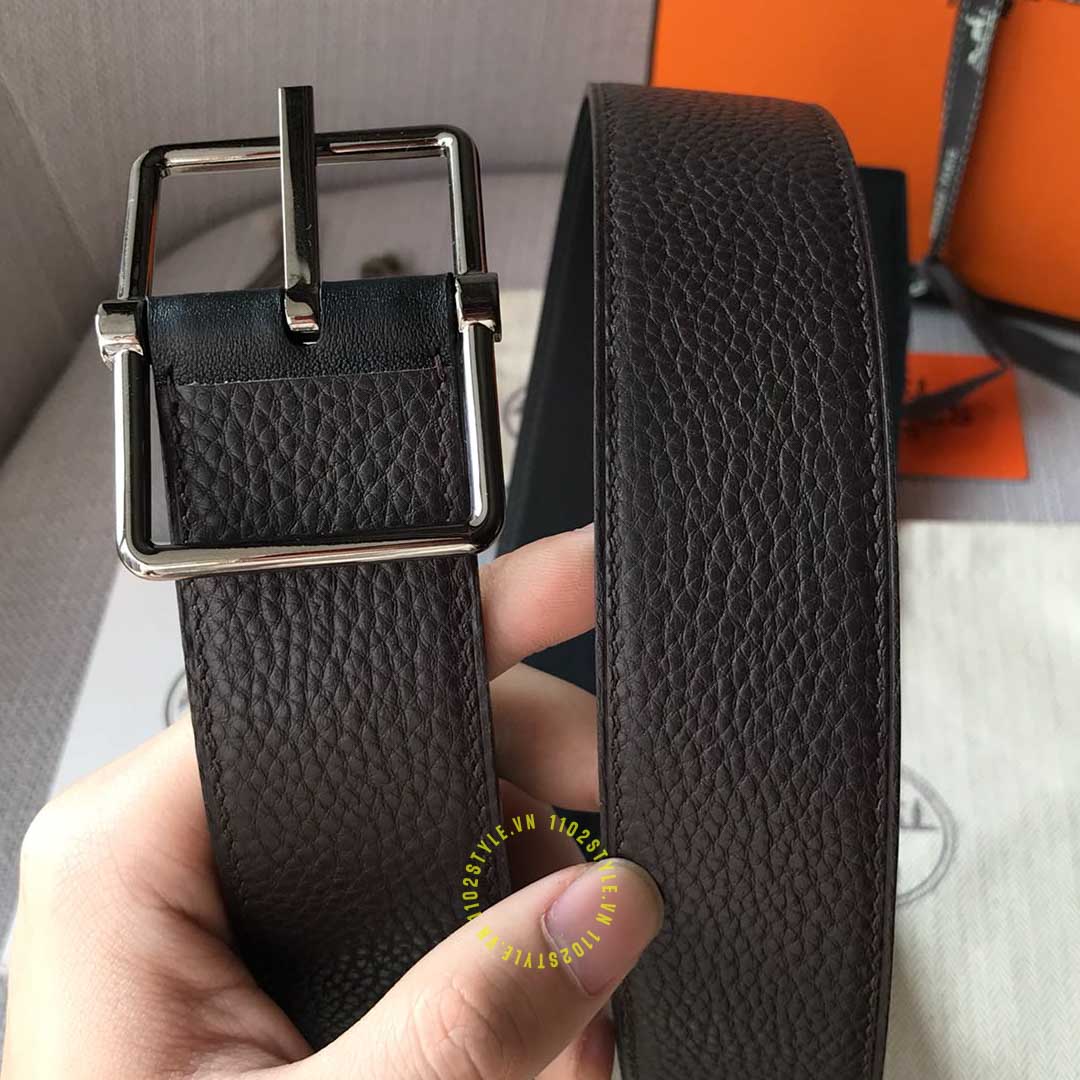 Độ hoàn thiện của thắt lưng Hermes da nâu đậm Like Auth