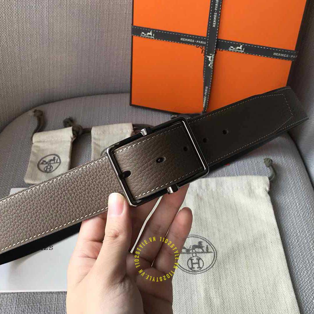Thiết kế của thắt lưng Hermes khóa xỏ kim dây nâu Like Auth