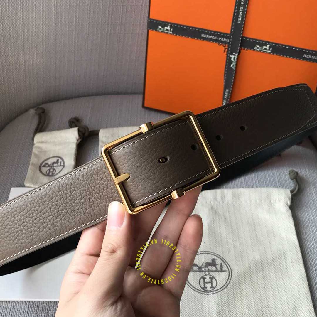 Thiết kế của thắt lưng Hermes khóa vàng dây nâu Like Auth