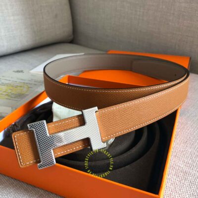 Thắt lưng Hermes nam dây da 2 mặt khóa bấm chữ H