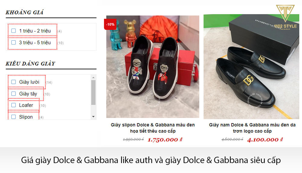Giá giày Dolce & Gabbana like auth và giày Dolce & Gabbana siêu cấp là bao nhiêu?