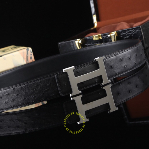 Thiết kế của thắt lưng Hermes da đà điểu đen Like Auth