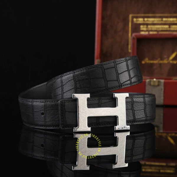 Thắt lưng Hermes khóa bạc họa tiết Like Auth