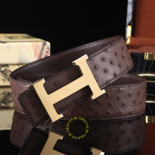 Thắt lưng Hermes da đà điểu nâu Like Auth