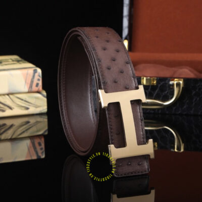 Thiết kế của thắt lưng Hermes da đà điểu nâu Like Auth