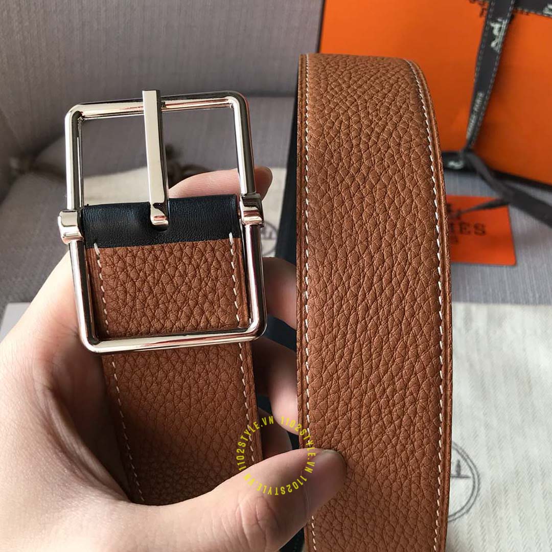 Độ hoàn thiện của thắt lưng Hermes dây nâu sần Like Auth
