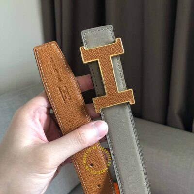 Độ hoàn thiện siêu cấp của thắt lưng Hermes Like Auth 2 mặt nâu ghi
