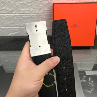 Thắt lưng Hermes Like Auth khóa bạc dây đen