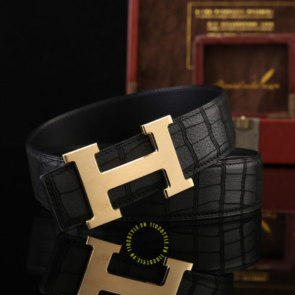 Thắt lưng Hermes khóa vàng da cá sấu Like Auth