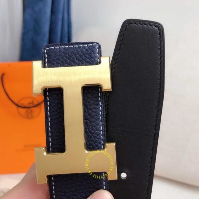 Độ hoàn thiện của thắt lưng Hermes xanh than Like Auth