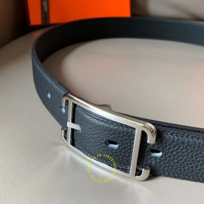 Độ hoàn thiện của thắt lưng Hermes đen khóa bạc Like Auth