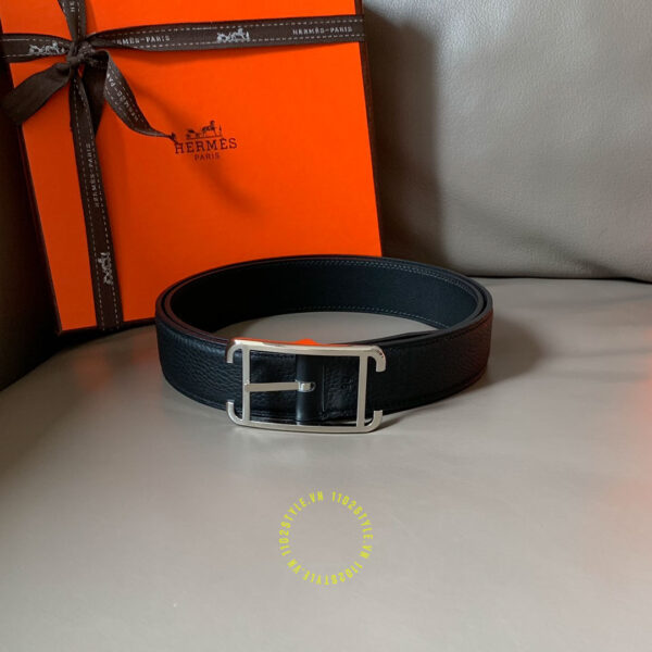 Thắt lưng Hermes đen khóa bạc Like Auth