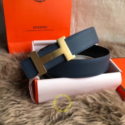 Thắt lưng Hermes xanh than mặt vàng Like Auth
