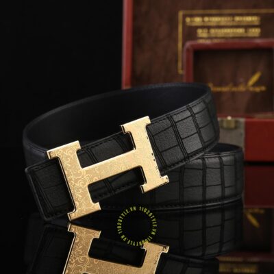 Thắt lưng Hermes khóa vàng họa tiết Like Auth