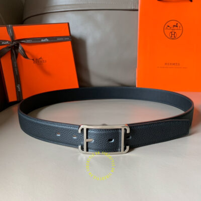 Thiết kế của thắt lưng Hermes đen khóa bạc Like Auth