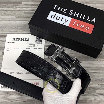 Thắt lưng Hermes mặt đen chì dây da Like Auth