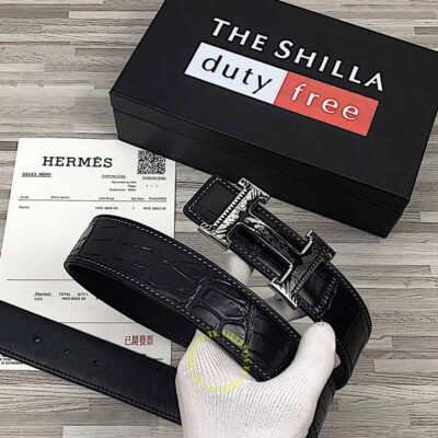 Thắt lưng Hermes khóa đen chì họa tiết Like Auth