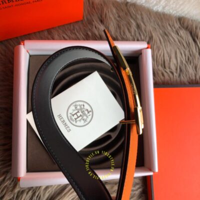 Thắt lưng Hermes khóa H vàng dây cam Like Auth