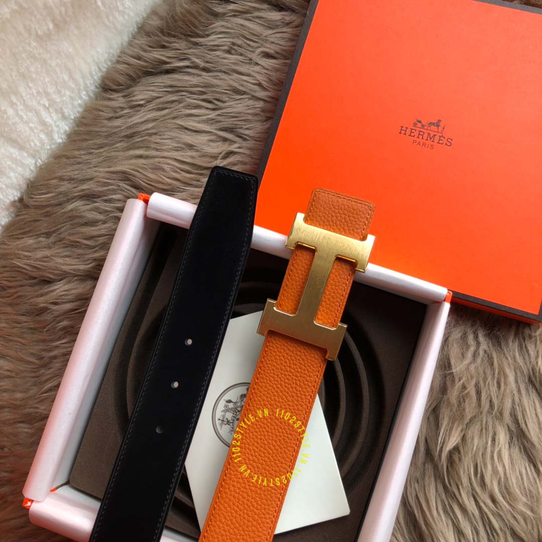 Độ hoàn thiện của thắt lưng Hermes khóa H vàng dây cam Like Auth