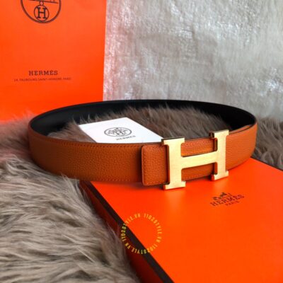 Thắt lưng Hermes khóa H vàng dây cam Like Auth