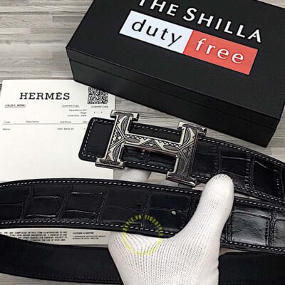 Thắt lưng Hermes khóa bấm đen chì Like Auth