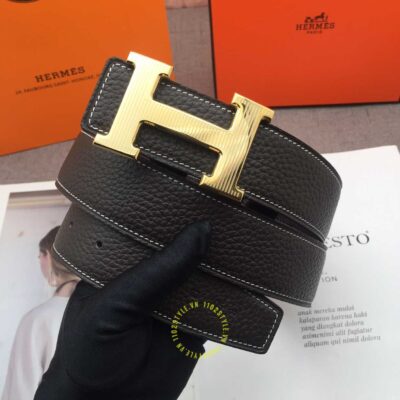 Thiết kế của thắt lưng Hermes da đen sần Like Auth