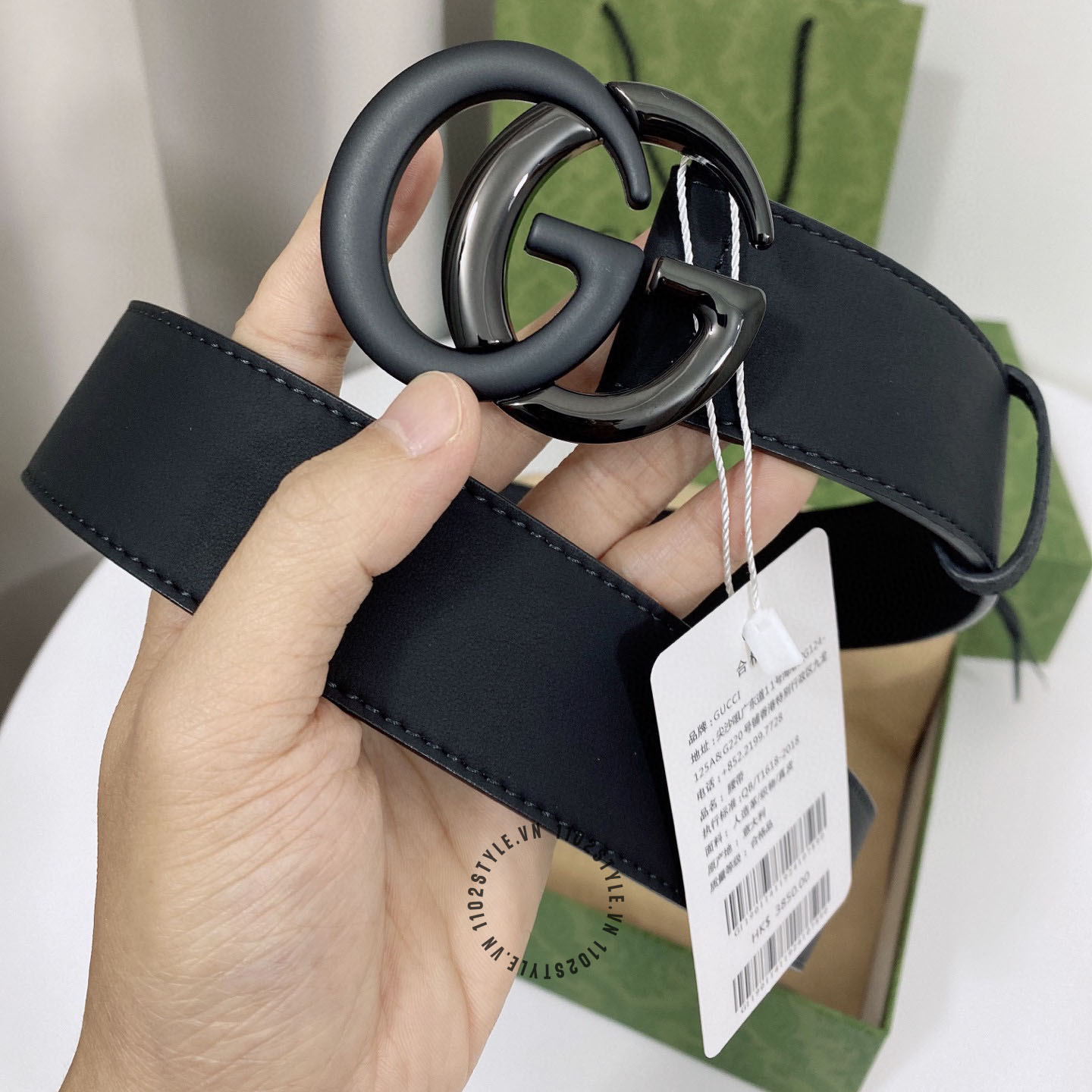 Chất lượng da của thắt lưng Gucci nam siêu cấp mặt khóa màu đen