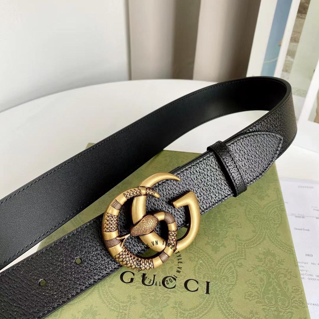 Chất liệu da về thắt lưng Gucci nam mặt khóa vàng họa tiết