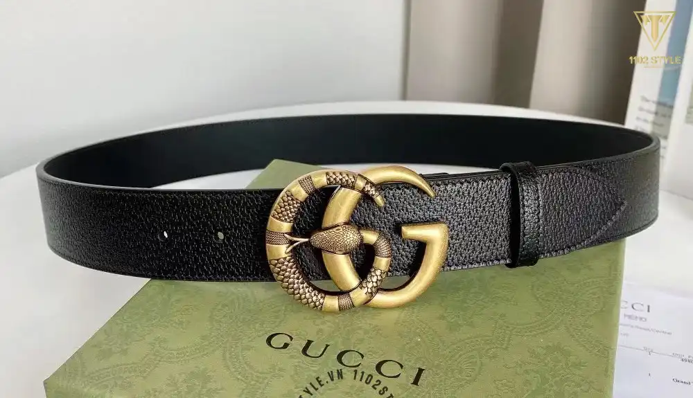 Thắt lưng Gucci nam dây sần mặt khóa bấm màu vàng siêu cấp