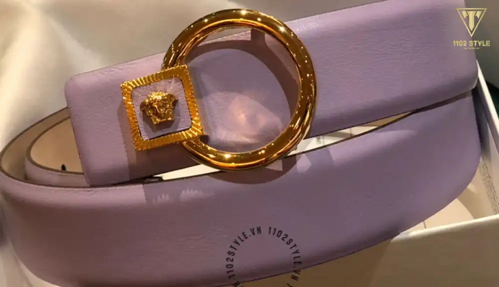 Thắt lưng nữ Versace khóa vàng dây tím nhạt hàng hiệu