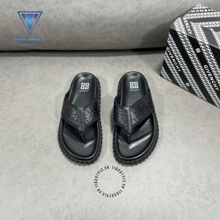 Dép xỏ ngón Givenchy nam màu đen quai in logo