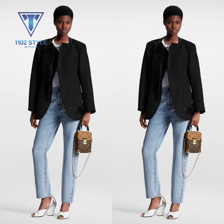 Phối túi đeo chéo cùng áo thun quần jean mix áo blazer