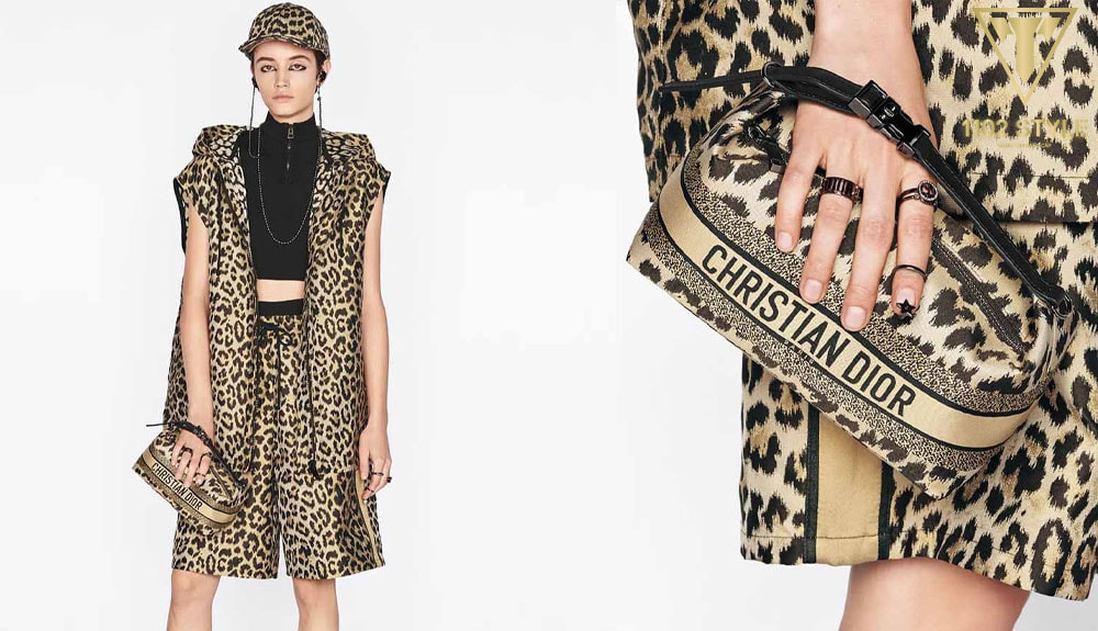 Túi Dior thổ cẩm chính hãng Medium Nomad Travel Pouch Leopard Hoppy
