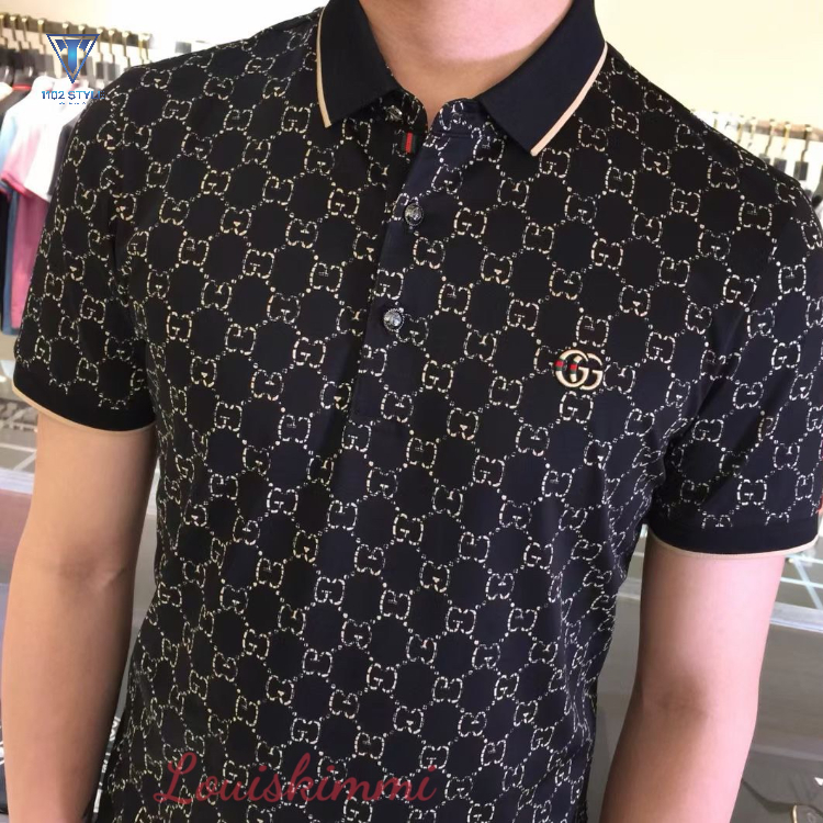 Áo polo hoạ tiết monogram