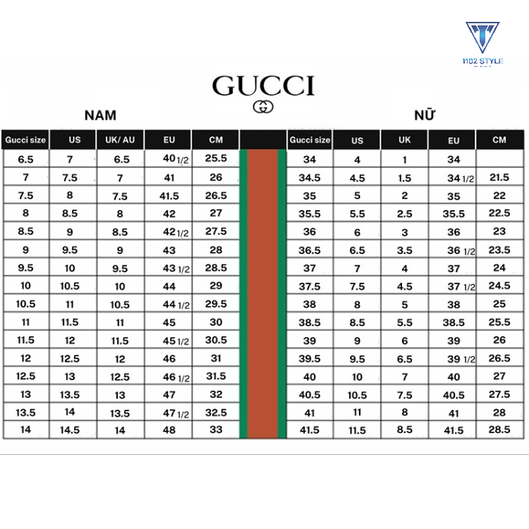 Bảng size giày Gucci