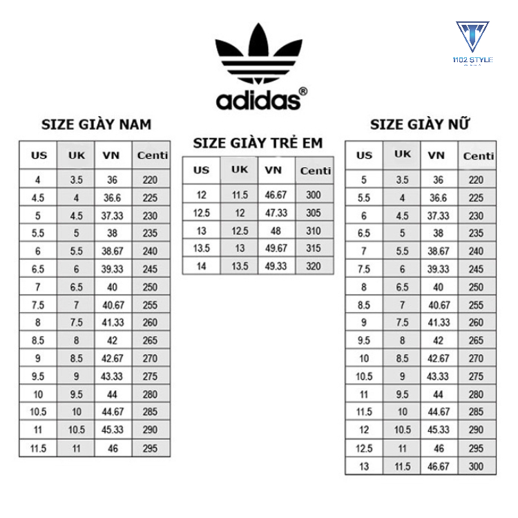 Bảng size giày Adidas