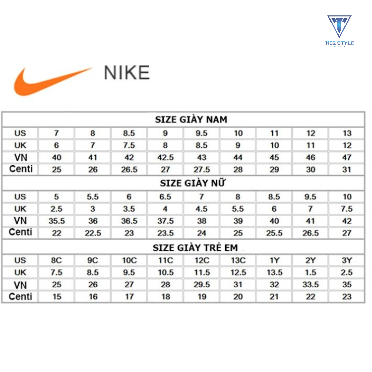 Bảng size giày Nike