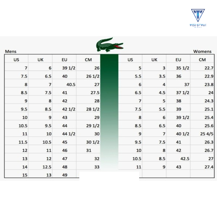 Bảng size giày Lacoste