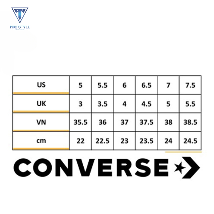 Bản đo size giày Converse Nữ cho dòng: Danity for Women