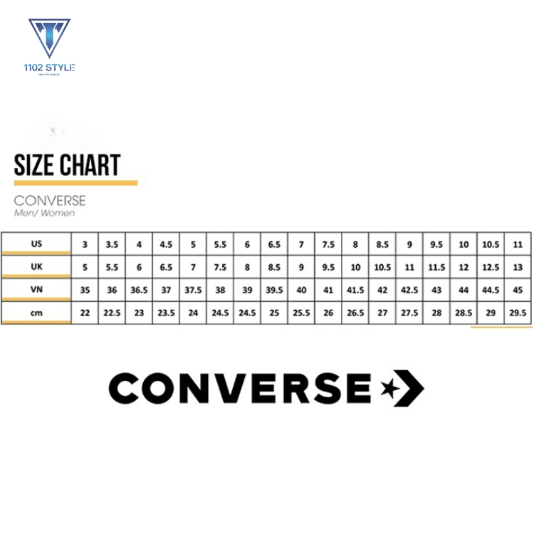 Bản đo size giày Converse (Nam & Nữ) cho các dòng: 1970s/ Classic/ Chuck II và Cons – One star