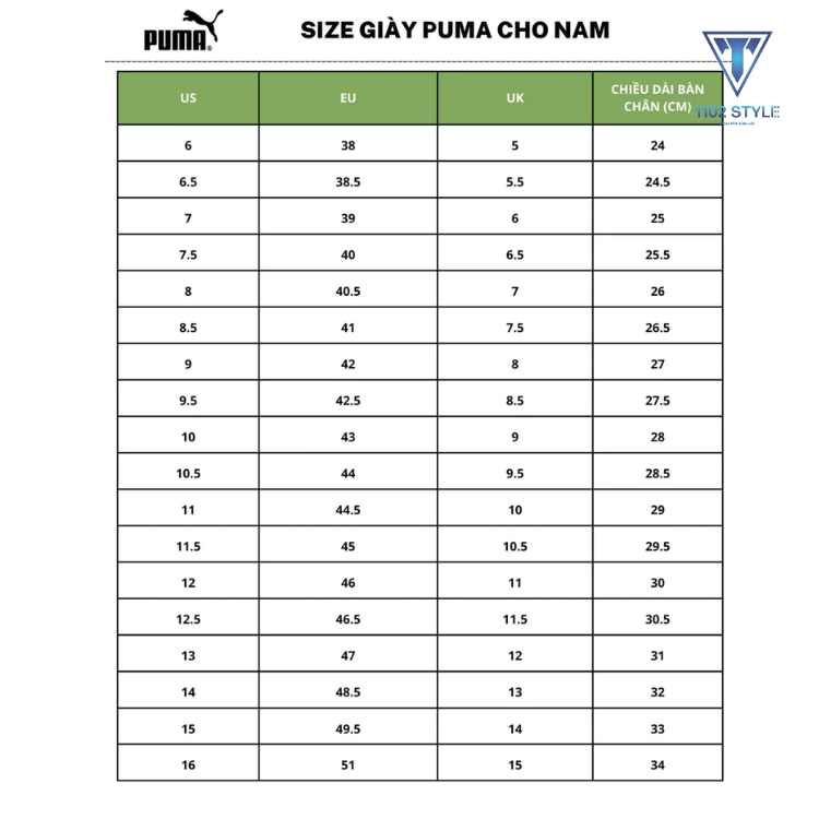 size dép puma