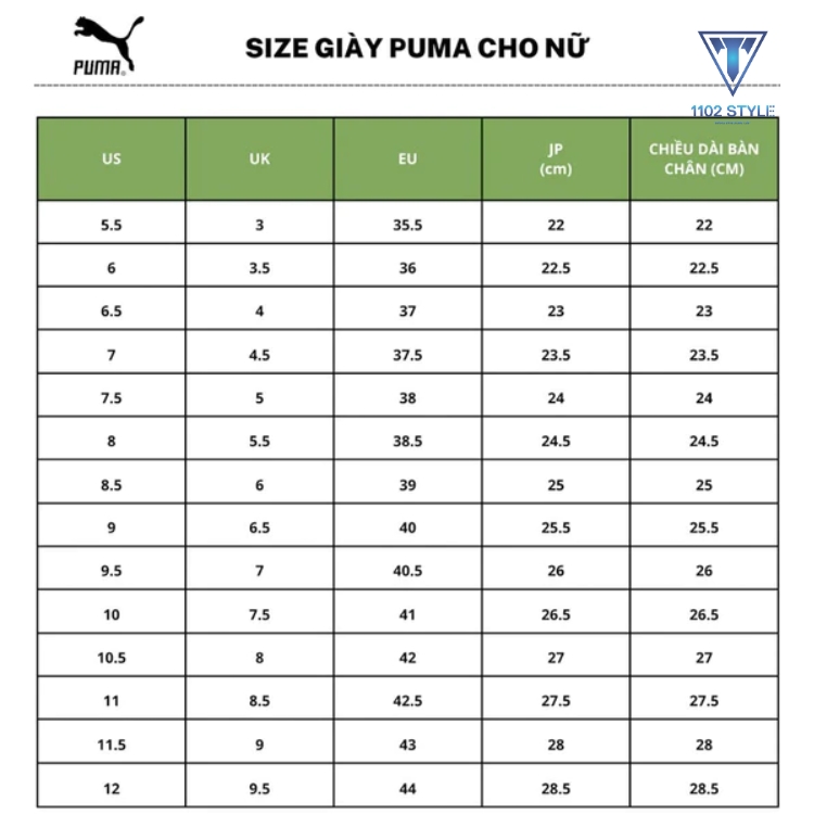 size dép puma