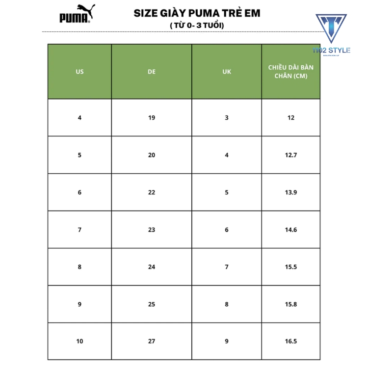 size dép puma