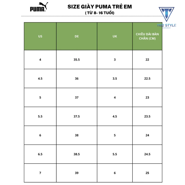 size dép puma